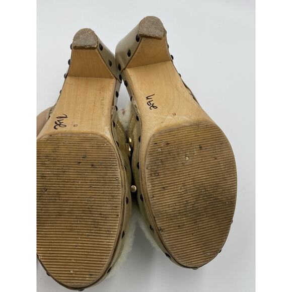 Vintage Y2K COACH RUTHIE Tan Suede SHEARLING Fur WOODEN CLOG Mules Sz 8 ITALY - Picture 5 of 8